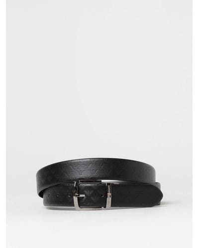 Emporio Armani Leather Belt With All-over Monogram - Black