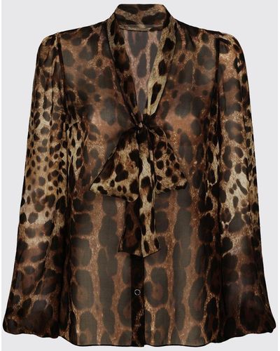 Dolce & Gabbana Camicia in chiffon di seta animalier - Marrone