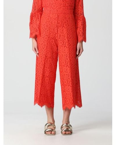 Twin Set Trousers In Macramé Lace - Red