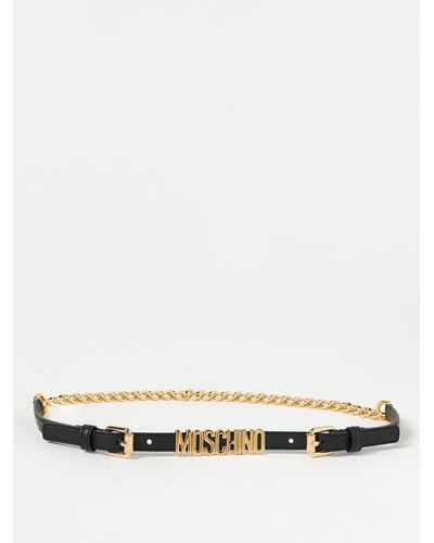 Moschino Belt In Leather And Metal With Logo - White