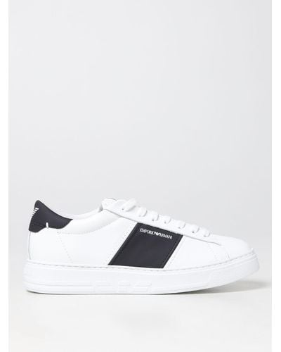 Emporio Armani Leather Contrast Panel Sneaker - White