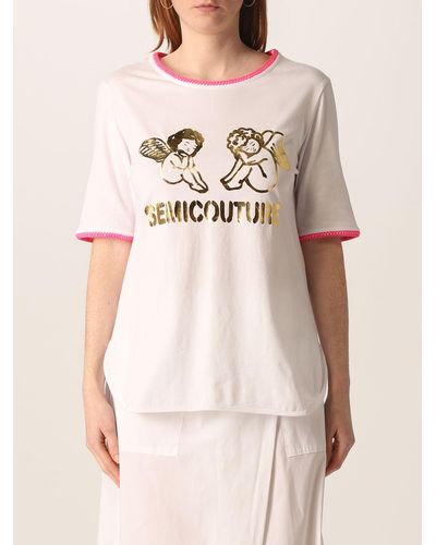 Semicouture T-shirt in cotone con logo - Rosa