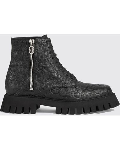 Gucci Bota de Piel con GG Para Hombre - Negro