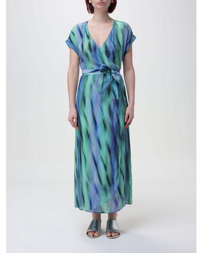 Armani Exchange Graphic-print Belted Maxi Dress - Blue