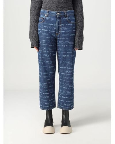 Marni Denim Jeans With All-over Logo - Blue