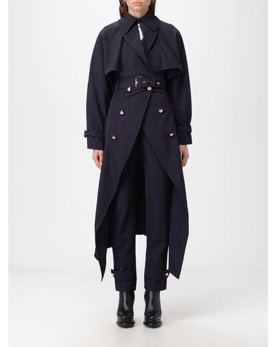 Alexander McQueen Trench Coat In Wool And Cotton - Blue