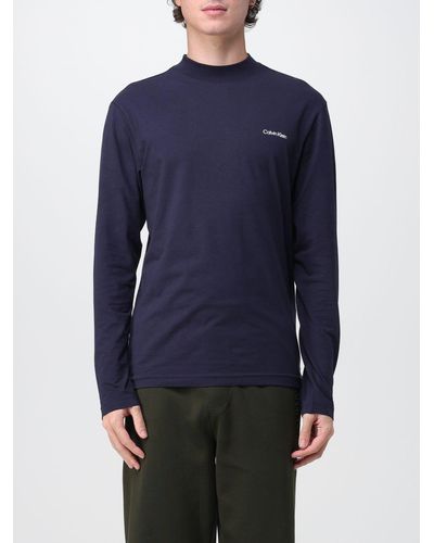 Calvin Klein T-shirt in cotone stretch con logo - Blu
