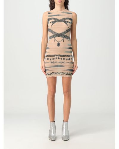 Jean Paul Gaultier X Knwls Graphic-print Stretch-woven Mini Dress - Natural