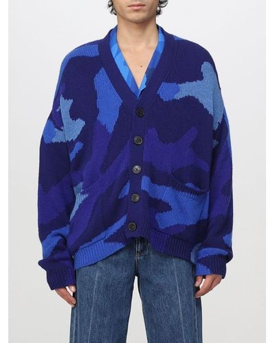 Valentino Cardigan camouflage di lana e cashmere - Blu