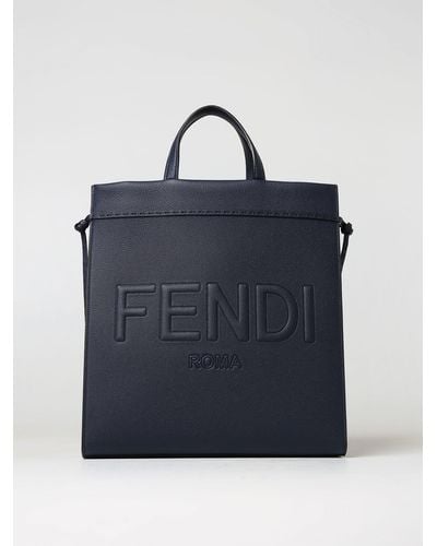 Fendi Borsa Go To Shopper Medium in pelle a grana con logo embossed - Blu