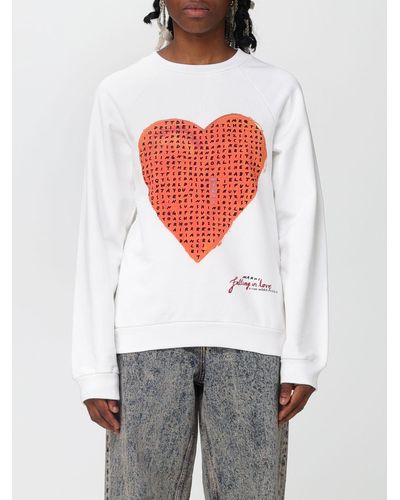 Marni Cotton Sweatshirt With Crucipuzzle Heart Print - White