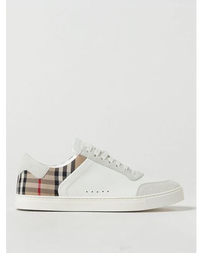 Burberry Sneakers Stevie in canvas check e pelle - Bianco