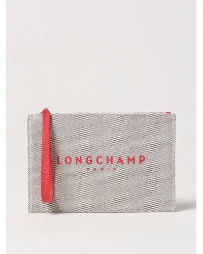 Longchamp Pochette in canvas con logo - Grigio