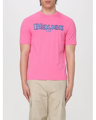 Blauer T-shirt in cotone con logo - Rosa