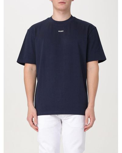 HUGO T-shirt in cotone con logo - Blu