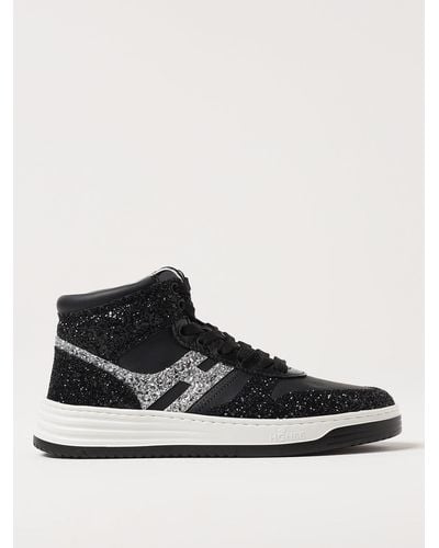 Hogan H630 Basket Sneakers In Leather And Glitter - Black