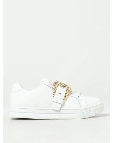 Versace Logo-buckle Leather Sneakers - White