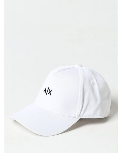 Armani Exchange Cappello in cotone con logo ricamato - Bianco