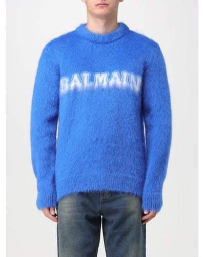 Balmain Sweater In Mohair Wool - Blue