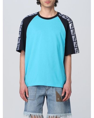 Fendi T-Shirt mit Logo-Streifen - Blau