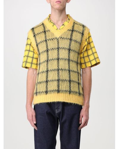Marni Mohair Blend Waistcoat With Check Pattern - Yellow