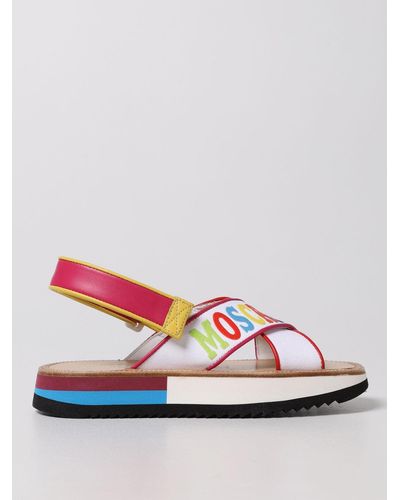 Moschino Smooth Leather And Canvas Flat Sandals - Multicolor
