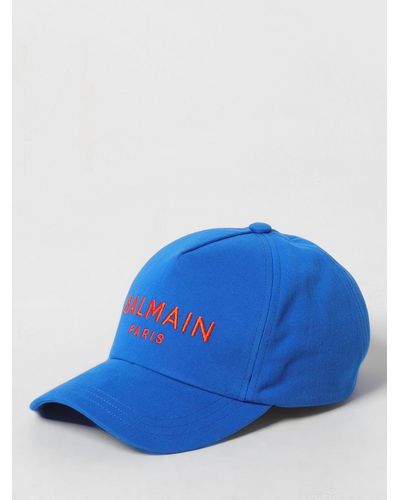 Balmain Cappello in cotone con logo ricamato - Blu