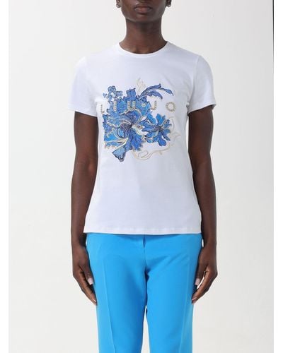 Liu Jo T-shirt in cotone con logo e strass - Blu