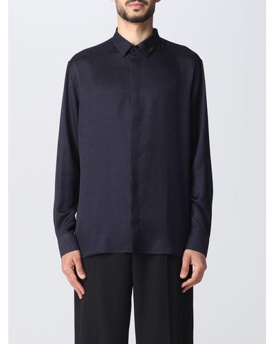 Saint Laurent Shirt In Silk And Wool - Blue