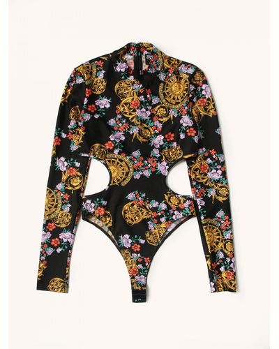 Versace Body Cut Out With Floral Baroque Pattern - Black