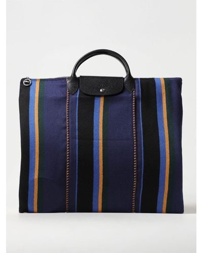 Longchamp Borsa Le Pliage Paddock in lana e canvas - Blu