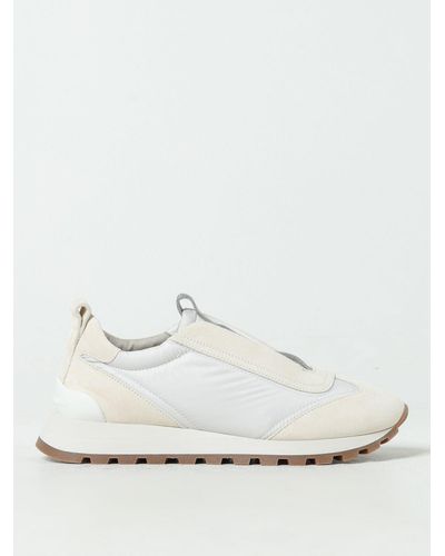Brunello Cucinelli Sneakers in pelle scamosciata e nylon - Bianco