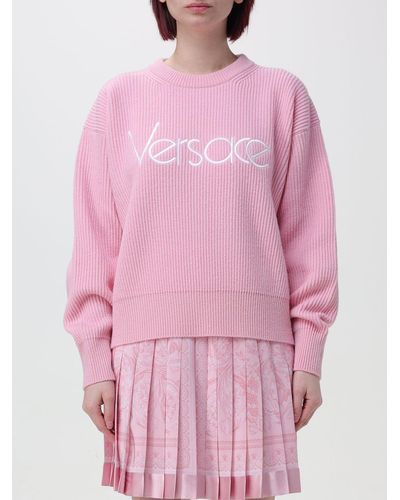 Versace Maglione in lana con logo - Rosa