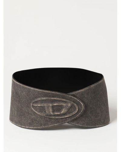 DIESEL B-berny Belt In Cracklè Leather With Logo - Black