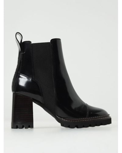 See By Chloé Mallory Ankle Boots In Brushed Leather - Black