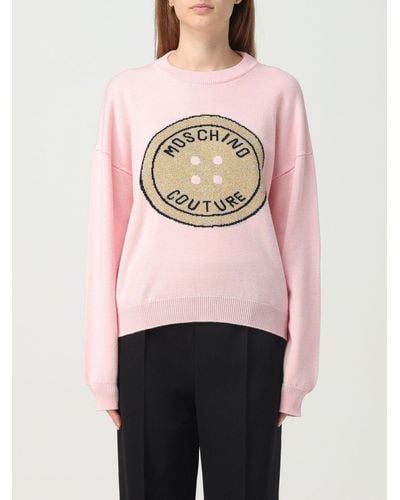 Moschino Wool Jumper With Inlay Button - Pink