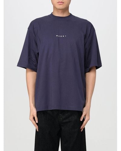 Marni T-shirt in cotone con logo - Blu