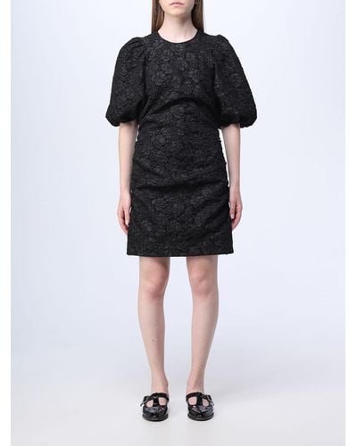 Ganni Dress In Recycled Polyester With Floral Pattern - Black