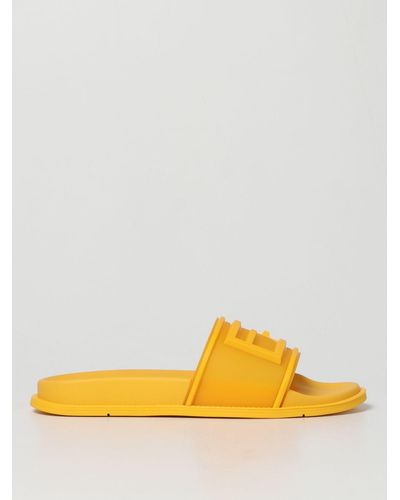 Fendi Rubber Sandals With Embossed Ff Logo - Yellow