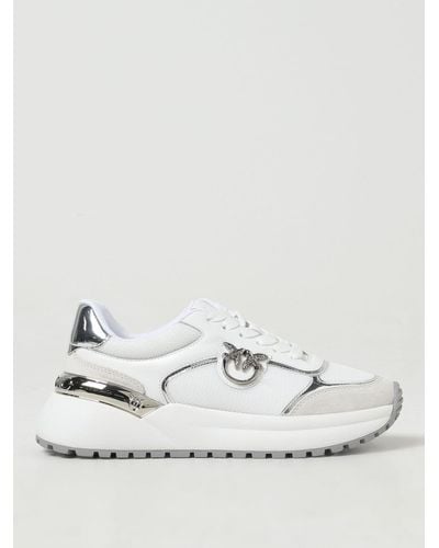 Pinko Gem Sneakers In Leather And Mesh - White