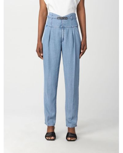 Pinko Jeans In Washed Denim With Belt - Blue
