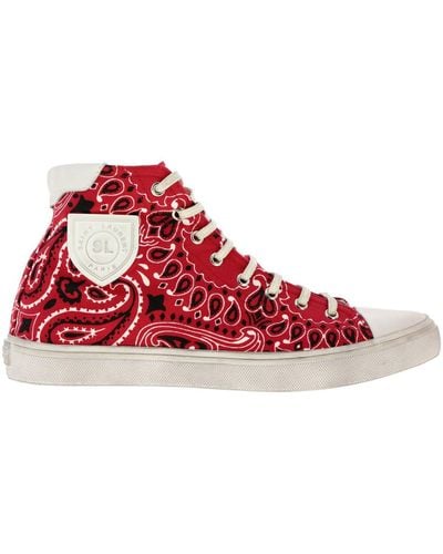 Saint Laurent Red Bandana Print Cotton High-top Sneakers