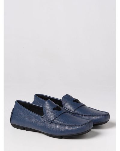Blue Emporio Armani Slip-on shoes for Men | Lyst