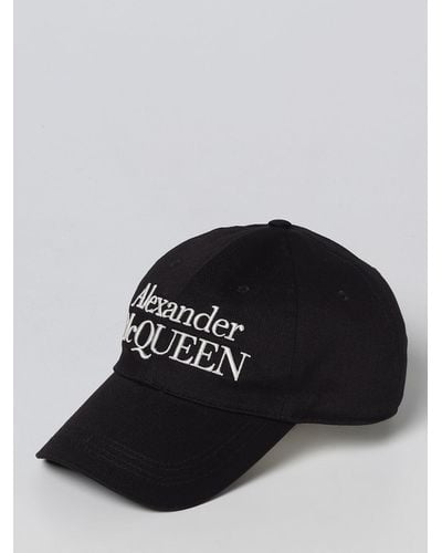 Alexander McQueen Hat In Cotton With Embroidered Logo - Black