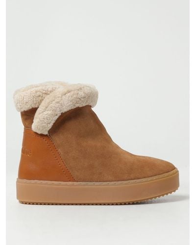 See By Chloé Ankle Boots In Suede And Shearling - Brown