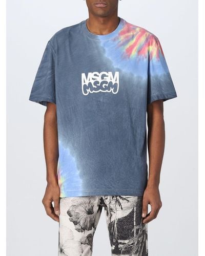 MSGM T-shirt With Logo And Tie Dye Print - Blue