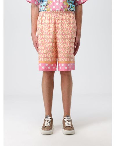 Versace Shorts In Printed Cotton - Pink