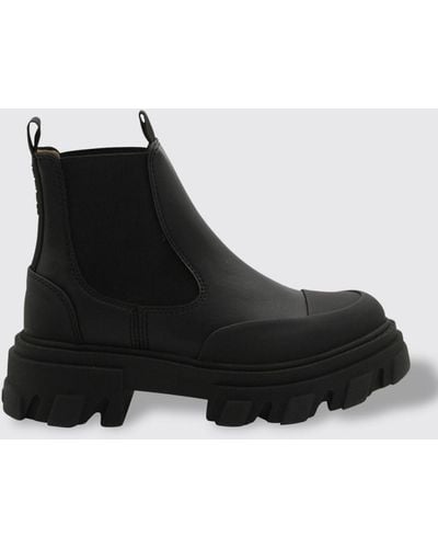 Ganni Faux Leather Combat Boots - Black