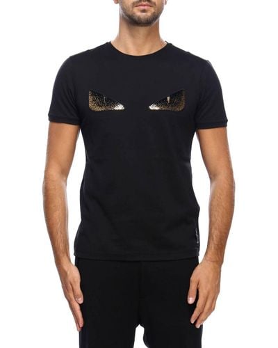 Fendi Monster Eyes Chocker T-shirt In Cotton Jersey With Sequined Maxi Eyes Bag Bugs - Black