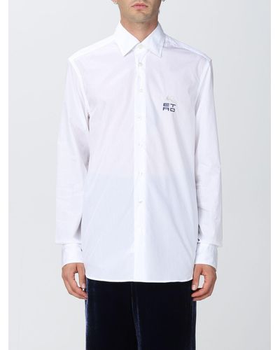 Etro Camicia in cotone con logo Cube ricamato - Bianco